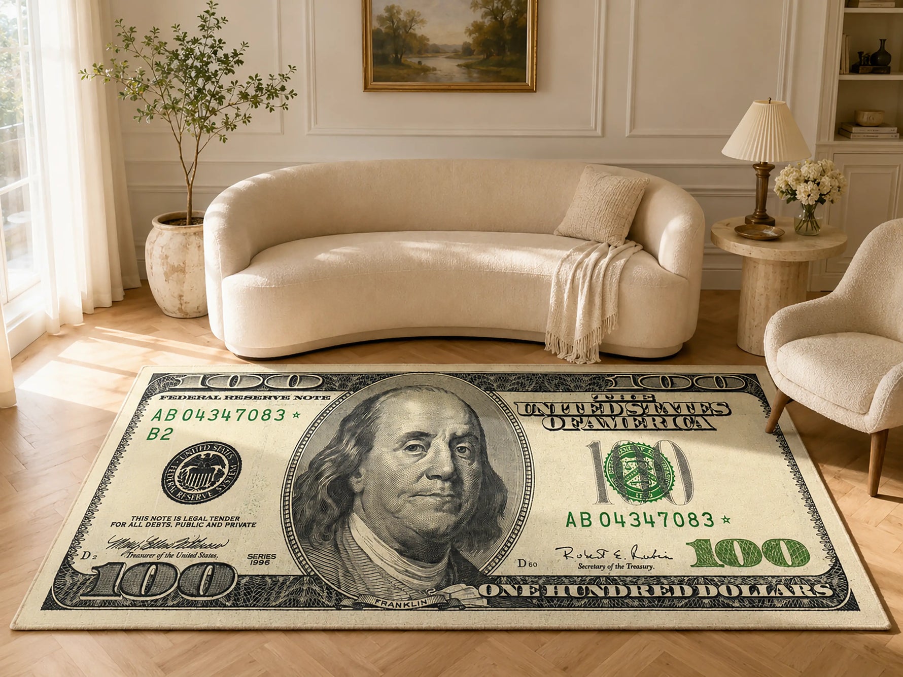 100 Dolar Banknot Baskılı Halı