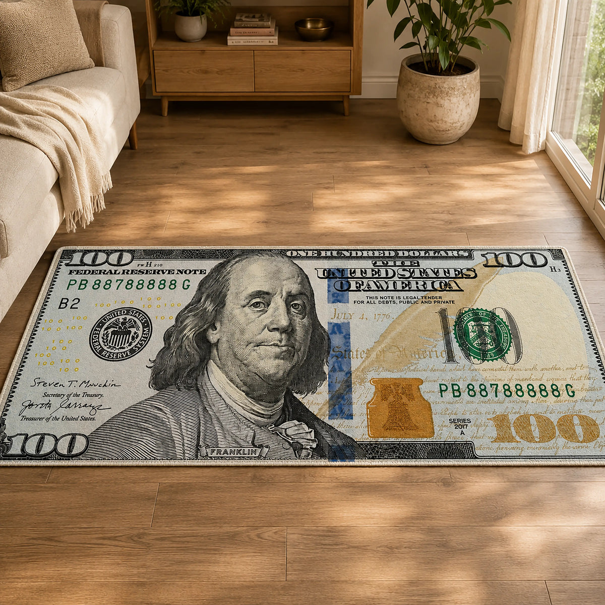 100 Dolar Banknot Baskılı Halı