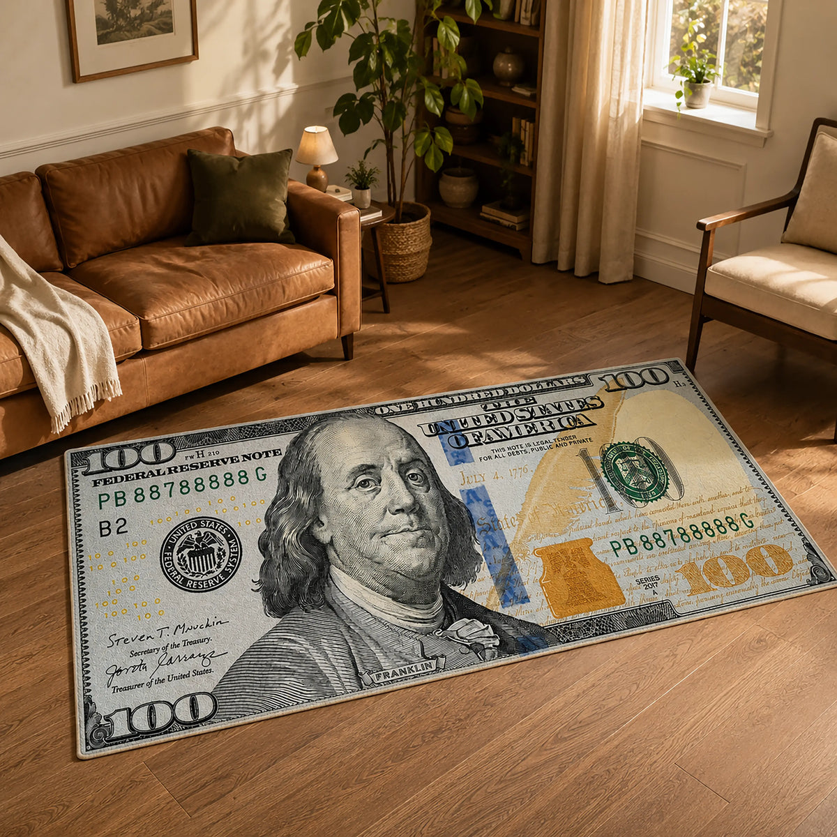 100 Dolar Banknot Baskılı Halı