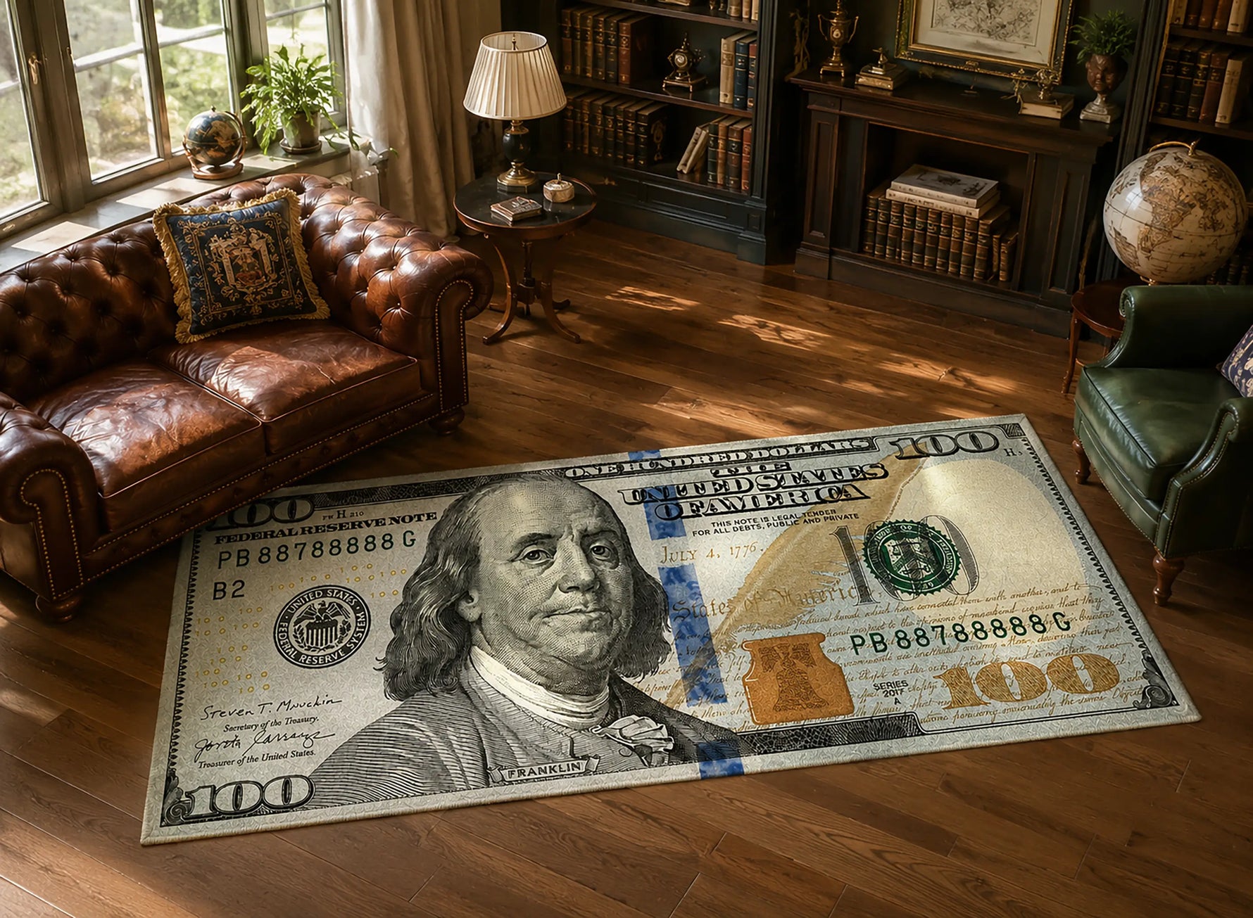 100 Dolar Banknot Baskılı Halı