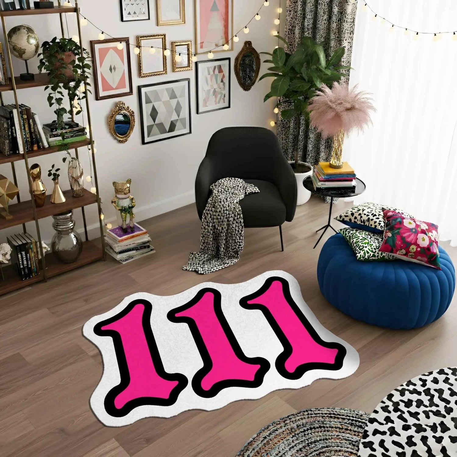 111 Angel Number Pembe Numeroloji Halısı | Yeni Başlangıçlar Temalı Dekoratif Paspas