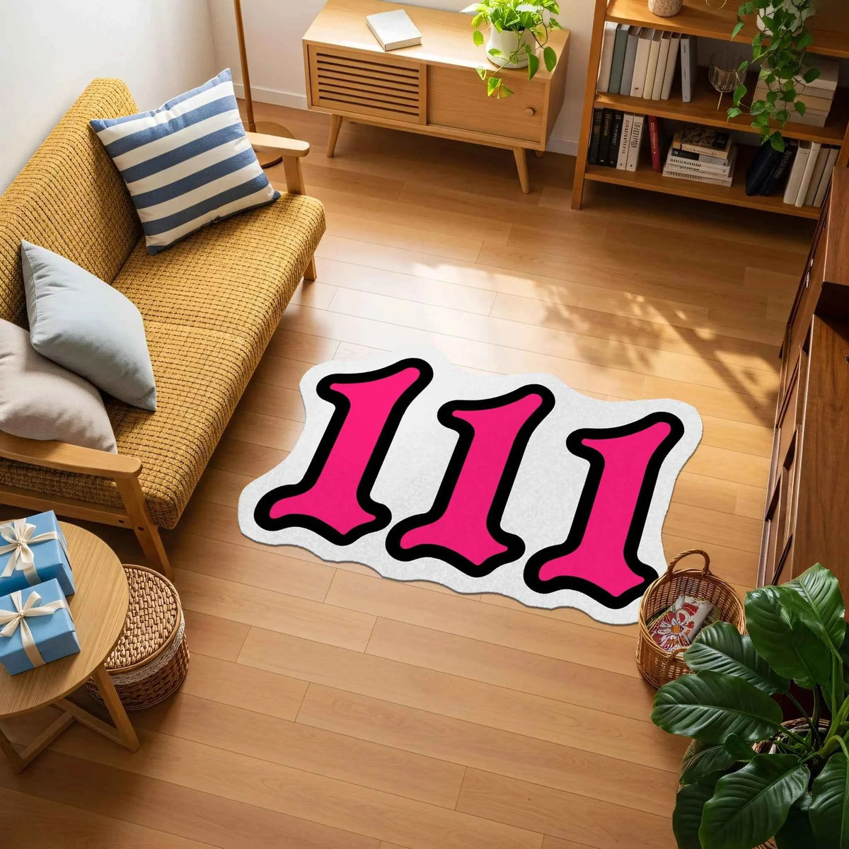 111 Angel Number Pembe Numeroloji Halısı | Yeni Başlangıçlar Temalı Dekoratif Paspas