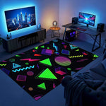 Neon Geometrik Figürlü Siyah Gamer Halısı