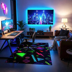 Neon Geometrik Figürlü Siyah Gamer Halısı