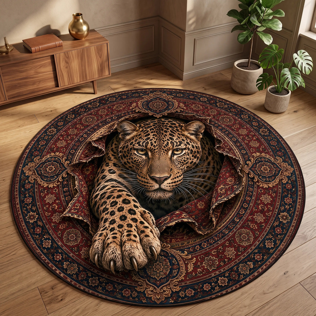 3d-leopar-hali-haliyi-yirtarak-cikan-leopar-pers-bordurlu-illizyon-desenli