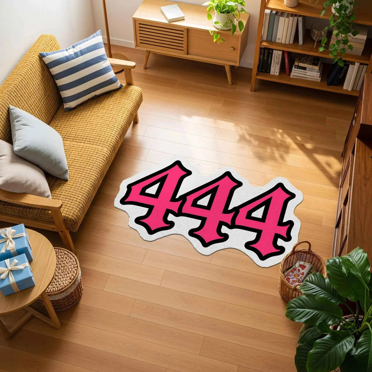 444 Angel Number Pembe Numeroloji Halısı | Korunma ve Güven Temalı Dekoratif Paspas
