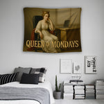 Vintage portre illüstrasyonu, kraliyet temalı figür ve yumuşak kahverengi bej renk paletiyle tasarlanan duvar örtüsü, “Queen of Mondays” yazısıyla karakter kazanan klasik ve modern birleşimi bir stile sahiptir; ofis, çalışma alanı ve genç odası için uygundur.