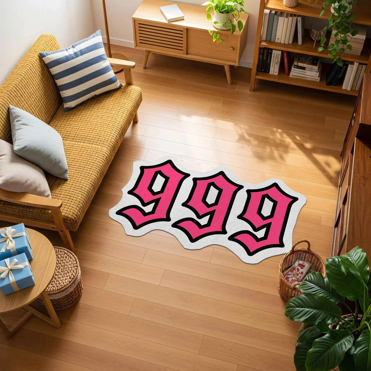 999 Angel Number Pembe Numeroloji Halısı | Melek Sayısı Temalı Dekoratif Paspas