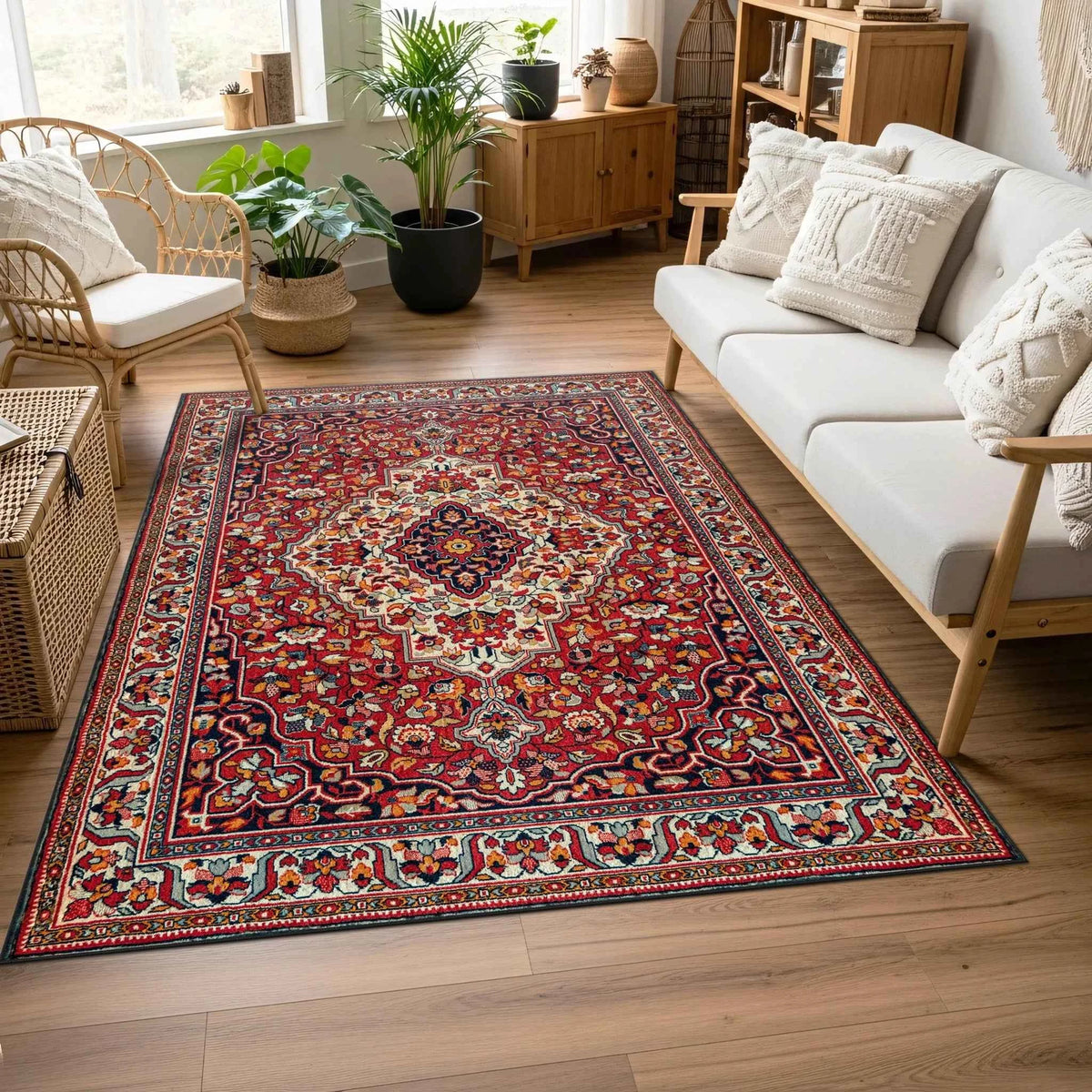 Kırmızı ve Fildişi Klasik Madalyonlu Saray Tarzı Salon Halısı