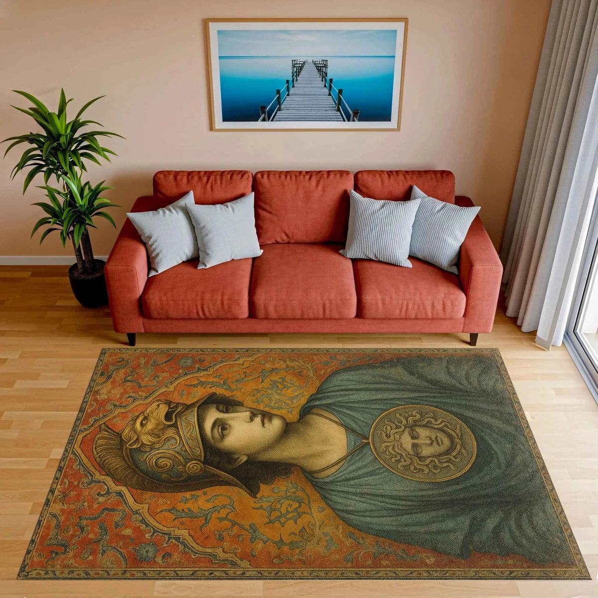 Athena ve Medusa Figürlü Mitolojik Tasarım Halı
