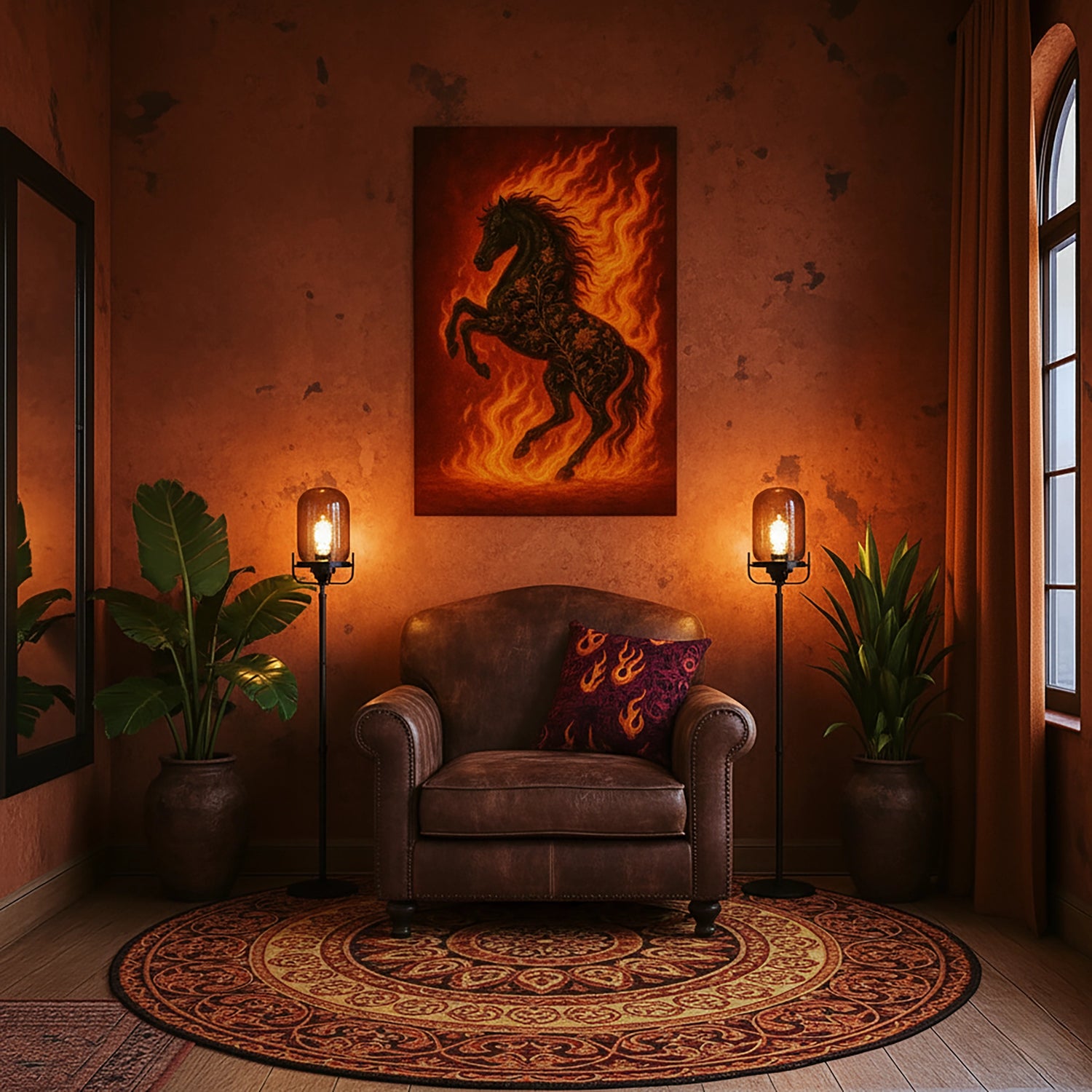 Çerçevesiz kanvas tablo, alevler içinde şahlanan siyah at figürüyle tasarlanmış güçlü ve enerjik bir duvar dekoru sunar. Yüksek çözünürlüklü baskı kalitesine sahip FabricUp dijital baskı, modern dekorasyon için estetik, premium ve dikkat çekici bir sanat eseri alternatifi oluşturur.