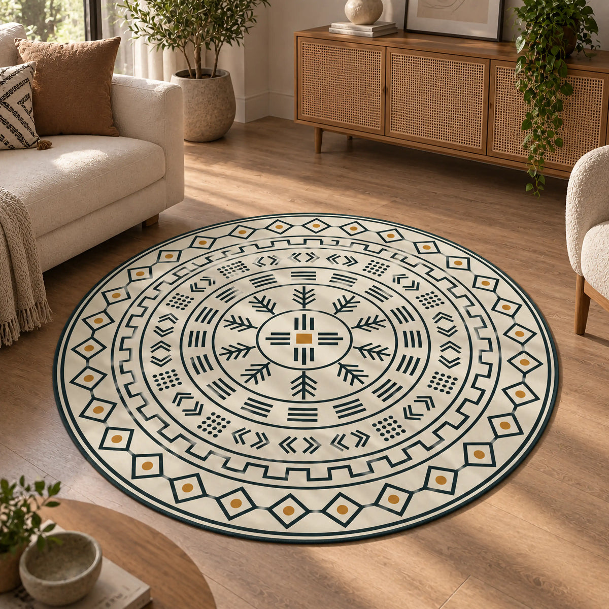 aztek-mandala-motifli-yuvarlak-hali-geometrik-etnik-salon