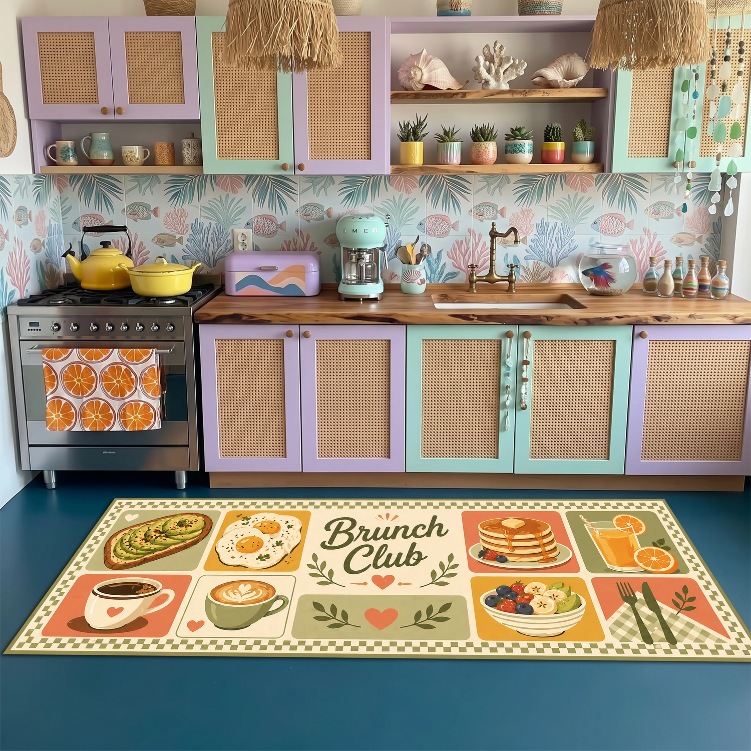 Brunch Club Mutfak Halısı – Kahvaltı Desenli Renkli Halı