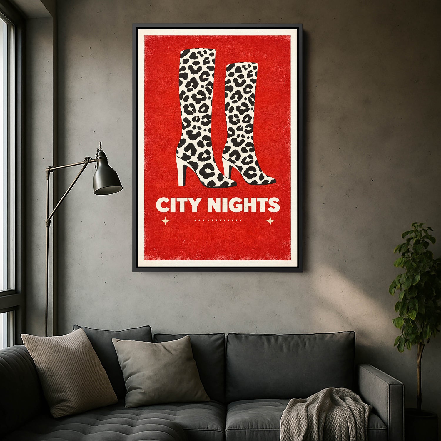 City Nights Leopar Çizme Kanvas Tablo