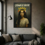 Siyah çerçeveli kanvas tablo, koyu dokulu arka plan ve CROWN OF NOISE tipografisiyle güçlü kontrast yaratan dekoratif duvar dekoru tasarımıdır. FabricUp dijital baskı teknolojisi sayesinde yüksek çözünürlüklü, net ve derin renklerde modern kanvas tablo görünümü sağlar.