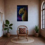 Çerçevesiz modern kanvas tablo, leopar illüstrasyonu ve renkli ışık dokularıyla tasarlanmış özgün ve karakterli bir duvar dekoru modelidir. FabricUp dijital baskı ile üretilen yüksek çözünürlüklü yüzey, dayanıklı, net ve şık görünüm sağlayarak mekâna güçlü bir atmosfer katar.
