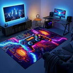 Neon Oyun Konsolu ve Devre Kartı Desenli Gamer Halısı