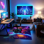 Neon Oyun Konsolu ve Devre Kartı Desenli Gamer Halısı