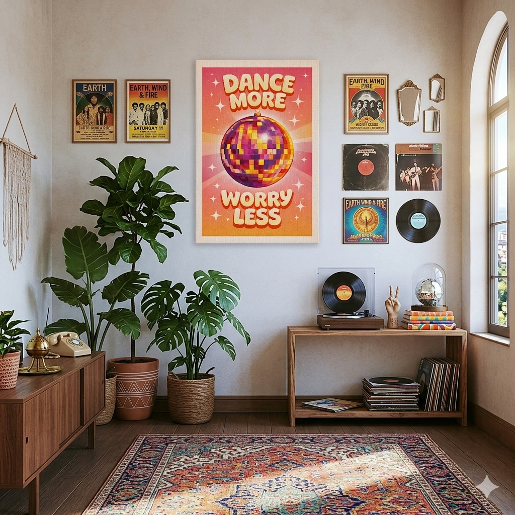Dance More Worry Less Disco Kanvas Tablo - Renkli ve Enerjik Dekorasyon için Ideal Seçim