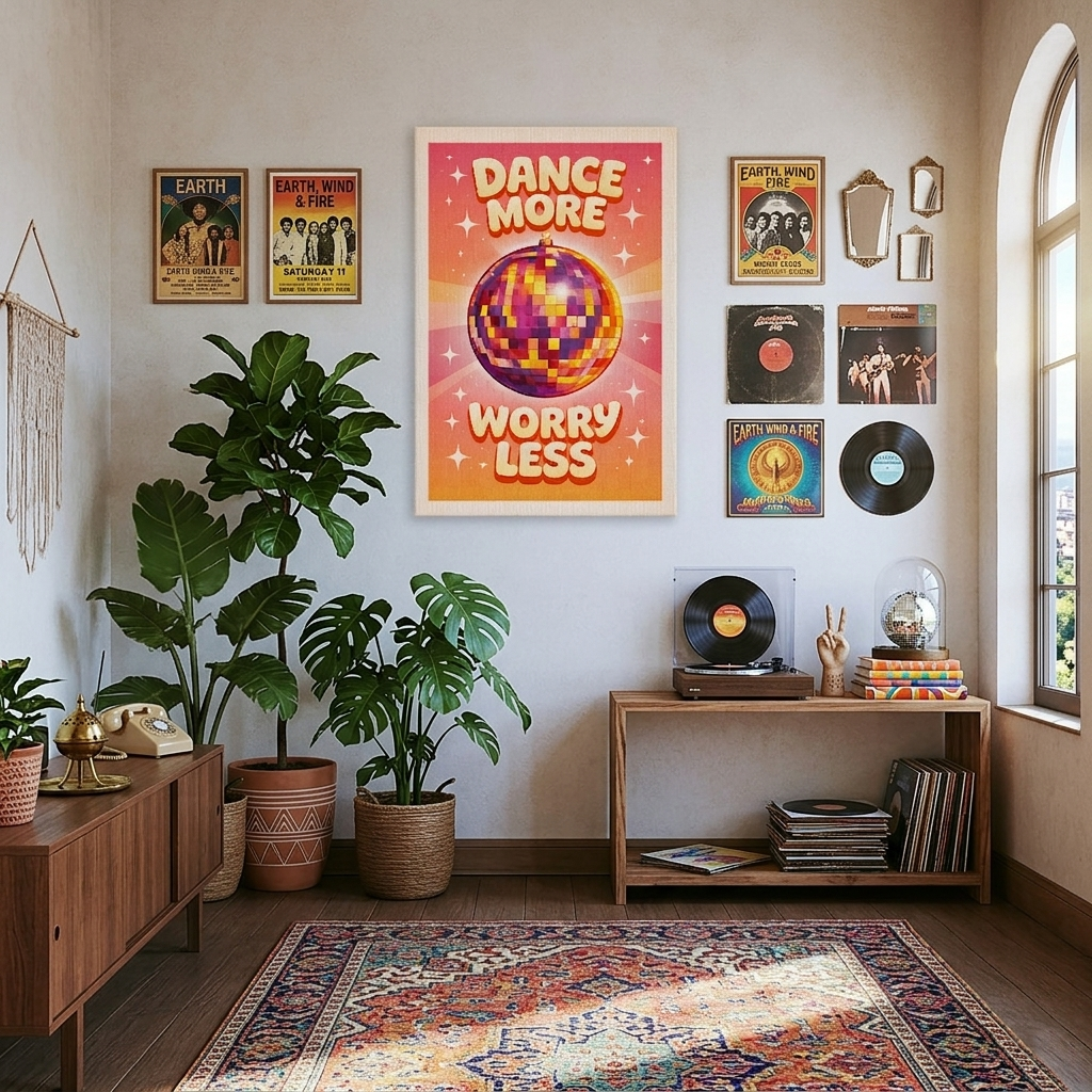Dance More Worry Less Disco Kanvas Tablo - Renkli ve Enerjik Dekorasyon için Ideal Seçim