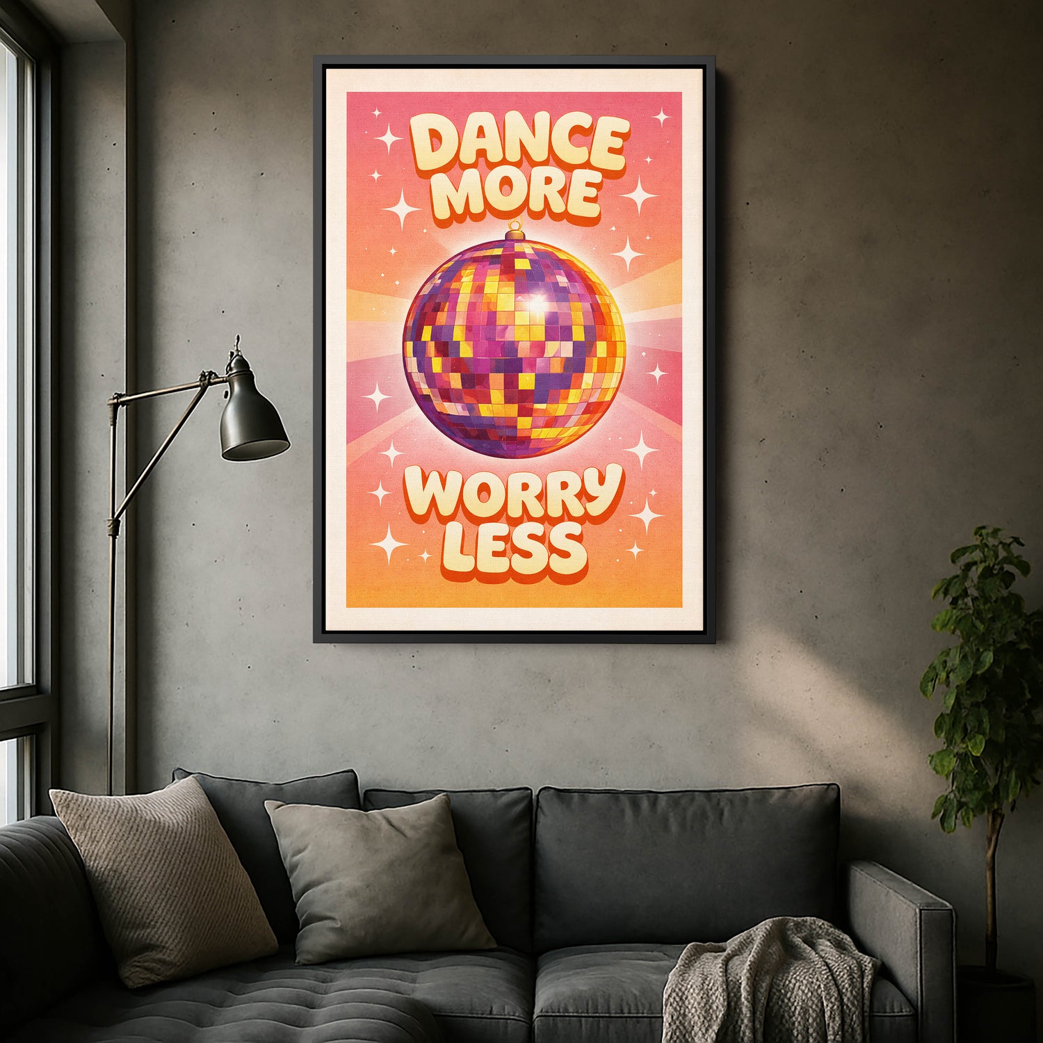 Dance More Worry Less Disco Kanvas Tablo - Renkli ve Enerjik Dekorasyon için Ideal Seçim