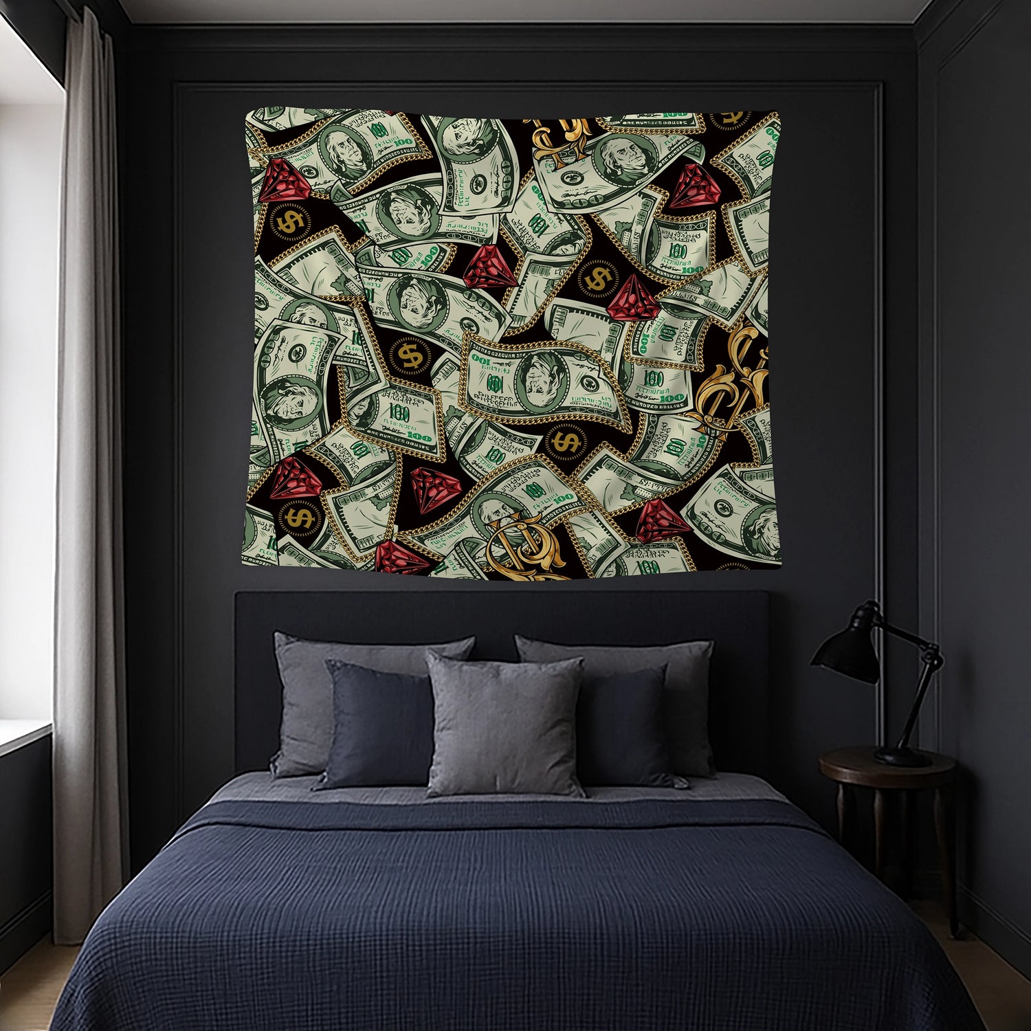 Dolar banknotları, para sembolleri ve piramit ikonlarıyla tasarlanmış kolaj desenli FabricUp duvar örtüsü, pop art ve finans temalı güçlü bir dekor sunar. Yüksek çözünürlüklü dijital baskısı sayesinde detaylar net, renkler canlı ve modern alanlar için dikkat çekicidir.