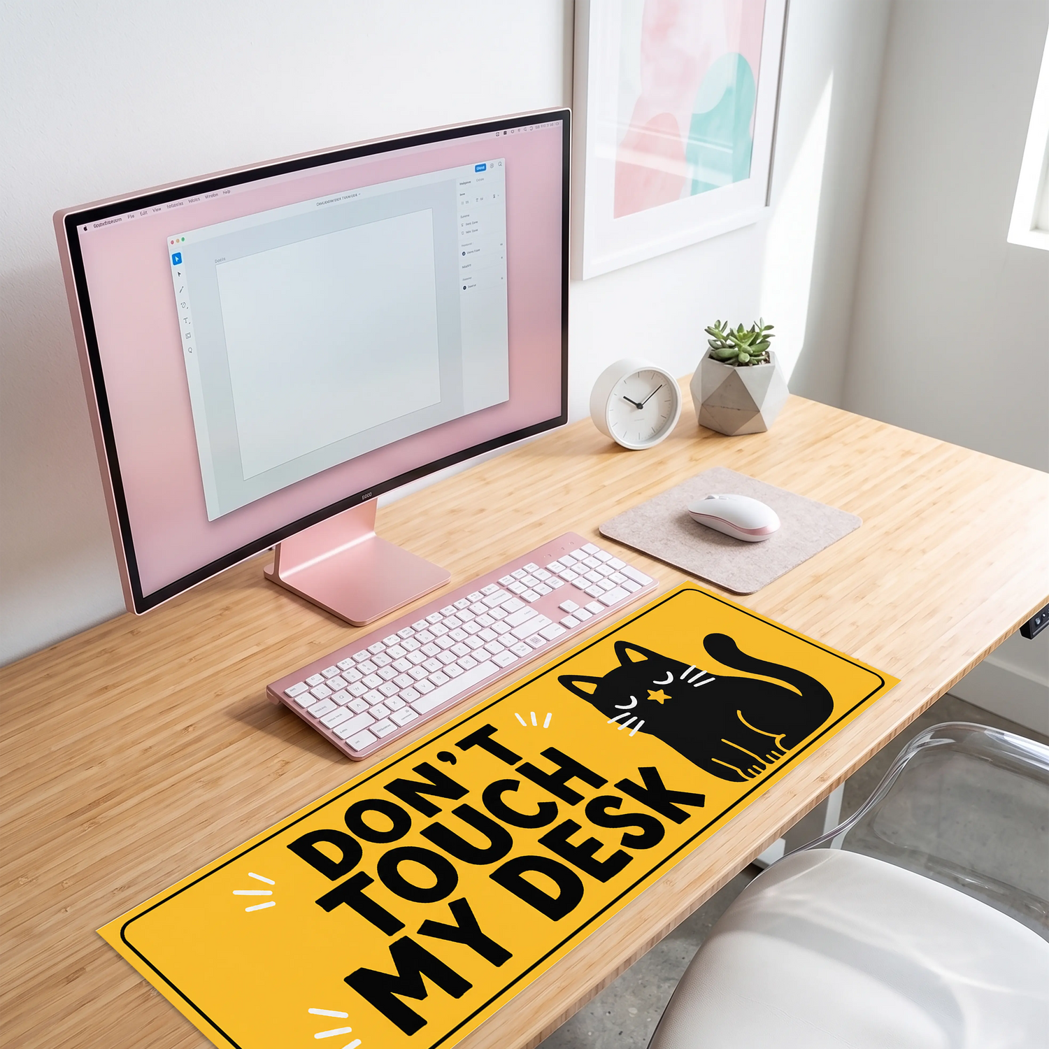 Kedi Desenli Klavye Dekoru - Don't Touch My Desk Temalı Dekorasyon