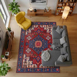 Kırmızı ve Lacivert Geometrik Desenli Geleneksel Salon Halısı