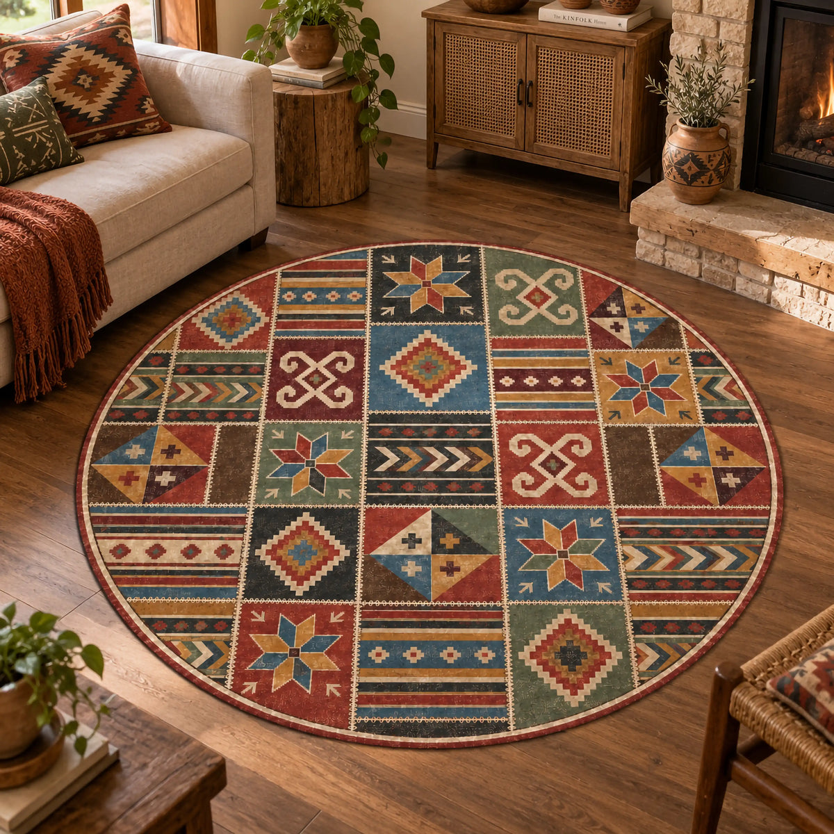etnik-motifli-yuvarlak-patchwork-hali-otantik-anadolu-desenli-salon