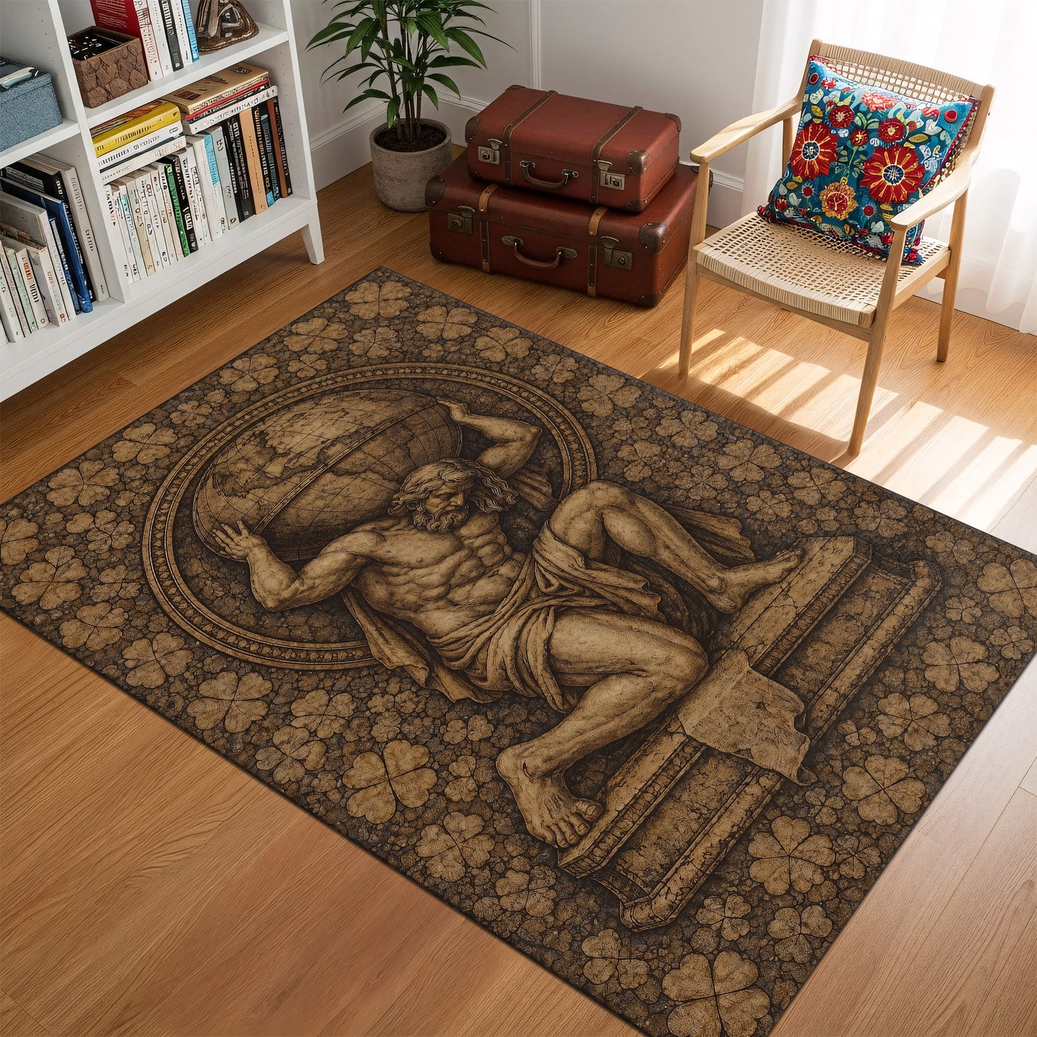 Atlas Figürlü Vintage Sanat Halısı │ Mitolojik Dekor