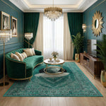 Turkuaz ve açık yeşil tonların hakim olduğu, merkezde dairesel çerçeve içinde klasik kadın portresi yer alan dijital baskı halı, sanatsal ve dekoratif bir kompozisyon sunar. Dijital baskı kalitesi sayesinde desen bütünlüğü korunur, renk geçişleri yumuşak ve yüzey dokusu net görünür. Salon, ofis, butik ve galeri tarzı alanlarda tercih edilebilecek bu özgün tasarım, estetik ve kaliteyi bir araya getiren FabricUp imzalı bir halıdır.
