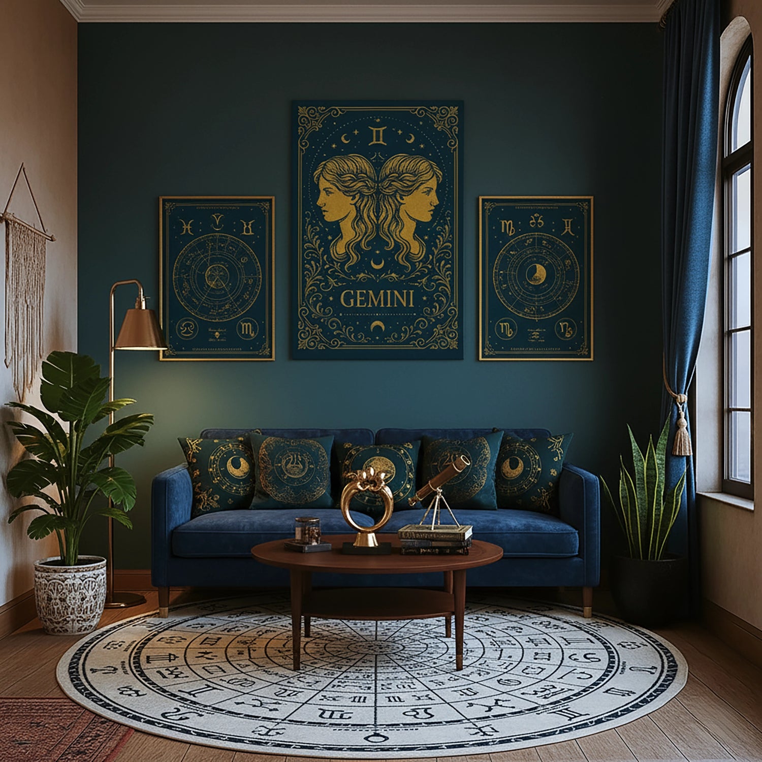 İkizler burcunu simgeleyen çift kadın profili ve altın gravür çizgilerle tasarlanan Gemini temalı çerçevesiz kanvas tablo, siyah zemin üzerindeki yıldızlar, ay fazları ve zodyak sembollü çemberle mistik bir gökyüzü kompozisyonu sunar. Yüksek çözünürlüklü dijital baskı sayesinde ince detaylar net ve canlı görünür. Astroloji ve burç dekoru sevenler için salon ve ofislerde şık bir duvar sanatı olan özgün bir FabricUp tasarımıdır.
