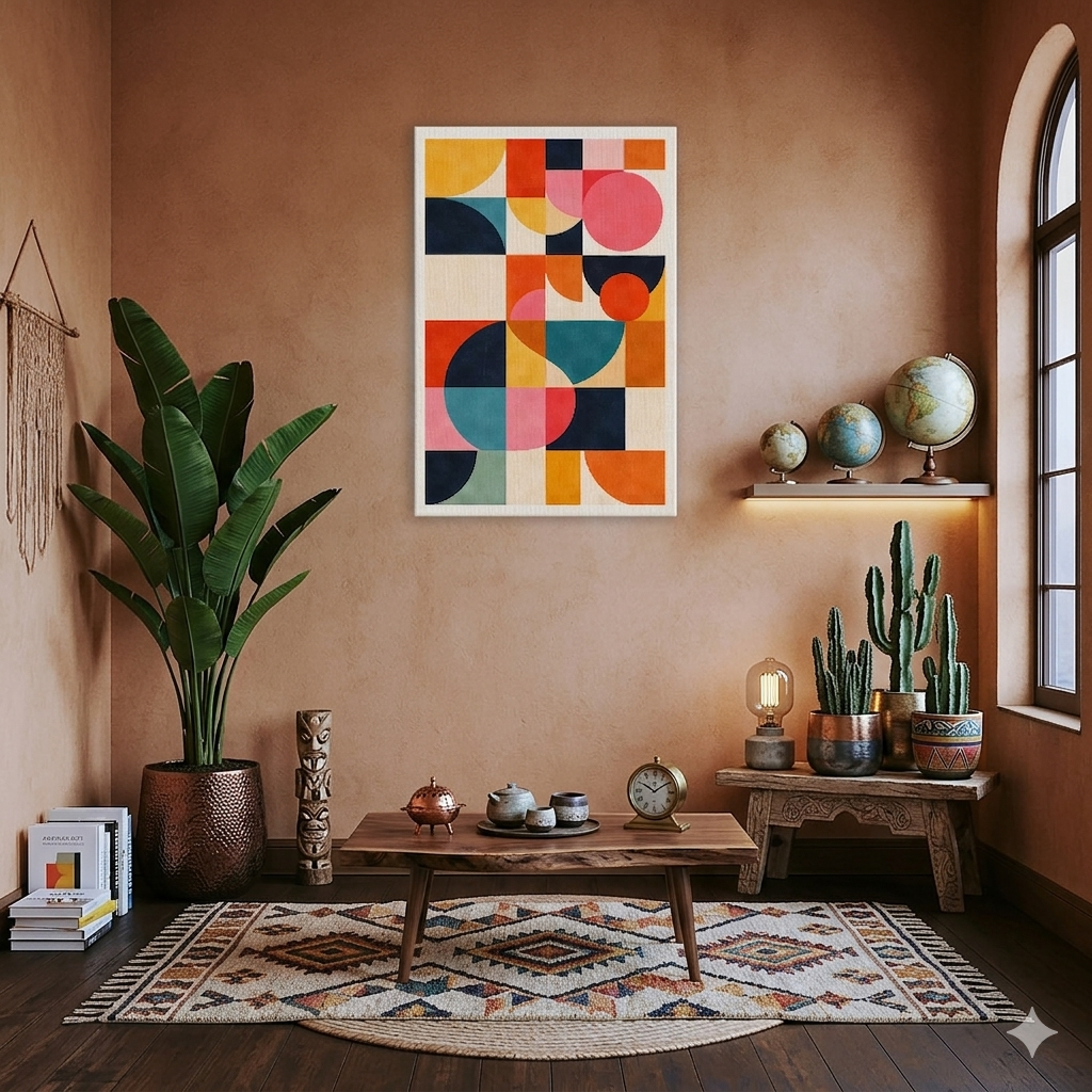 Geometrik Daire Grid Soyut Kanvas Tablo