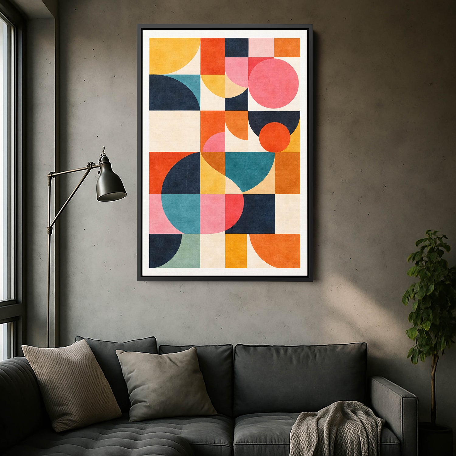 Geometrik Daire Grid Soyut Kanvas Tablo