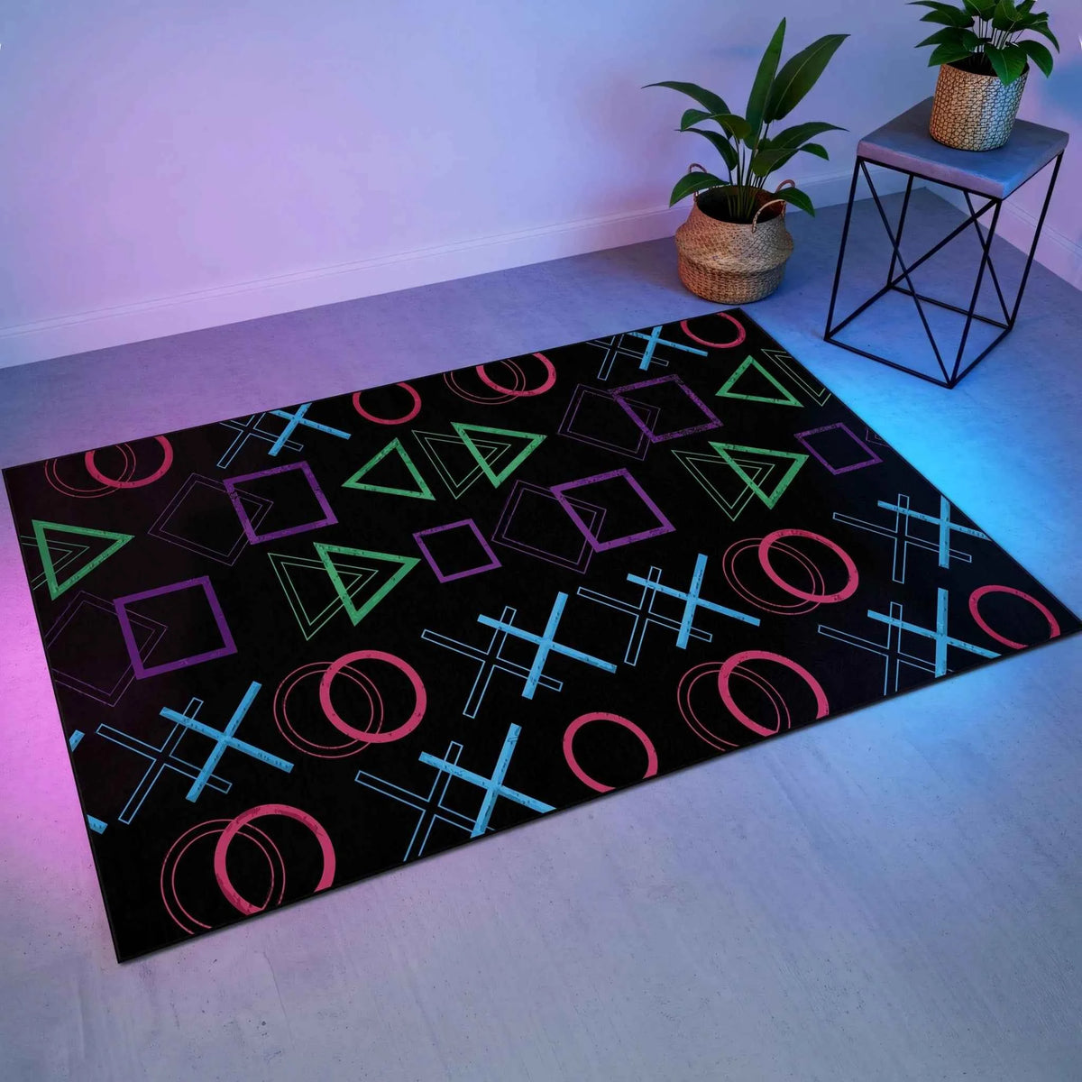Oyun Konsolu Sembol Desenli Siyah Gamer Halısı