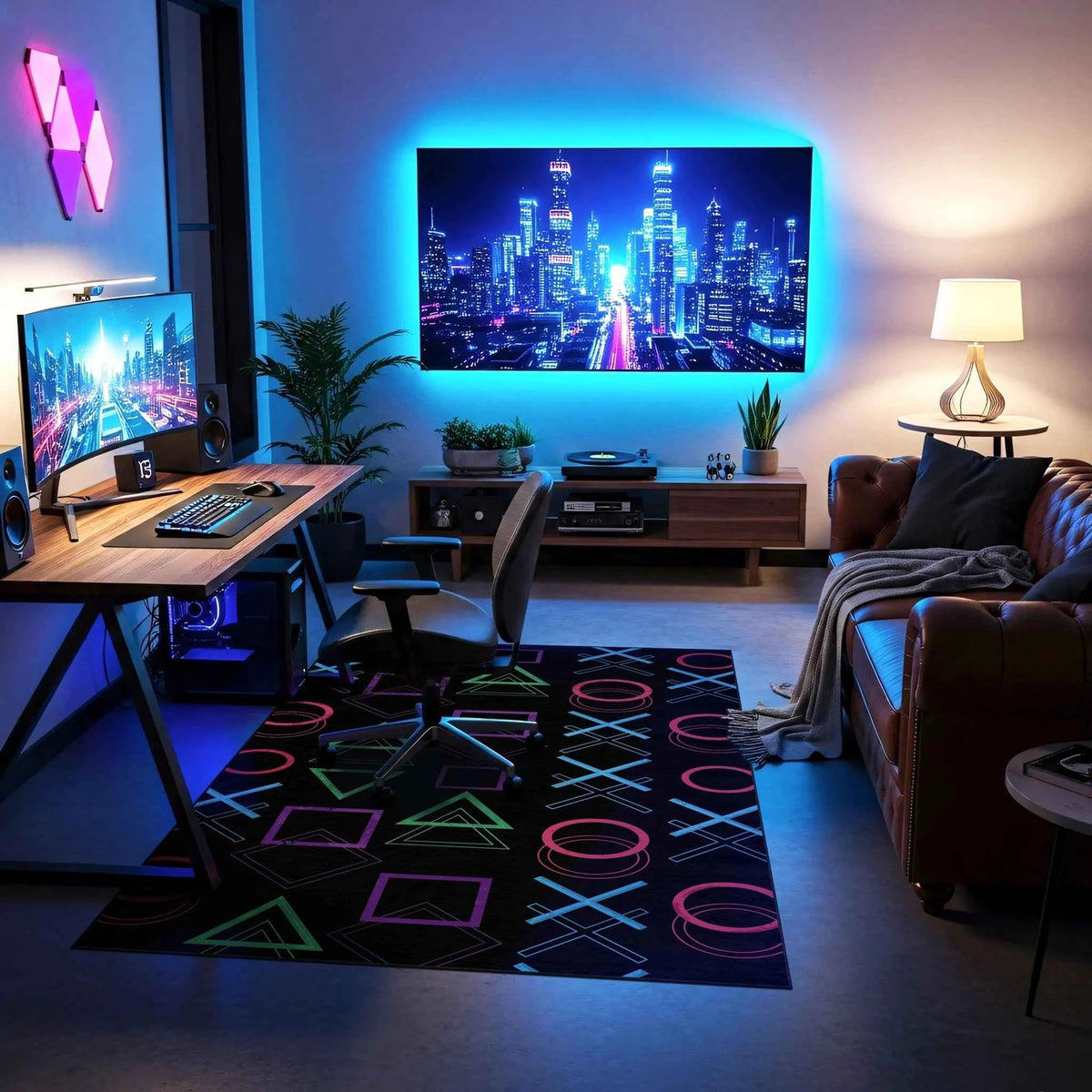 Oyun Konsolu Sembol Desenli Siyah Gamer Halısı