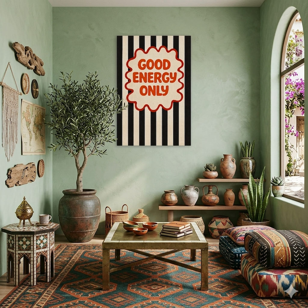 Good Energy Only Groovy Tipografi Kanvas Tablo - Enerjinizi Yükselten Dekorasyon