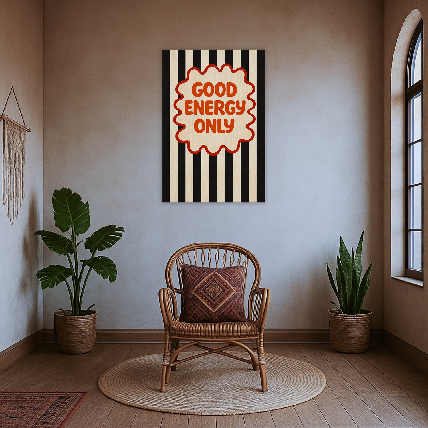 Good Energy Only Groovy Tipografi Kanvas Tablo - Enerjinizi Yükselten Dekorasyon