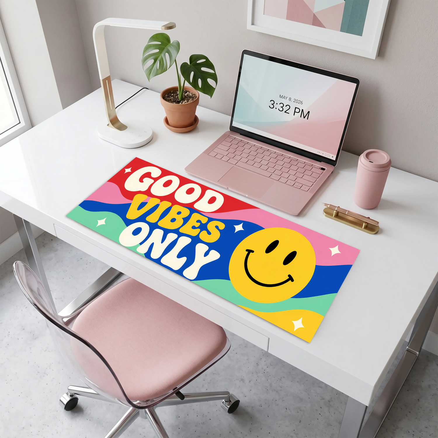 Good Vibes Only Smiley Desenli Klavye Önü Dekor