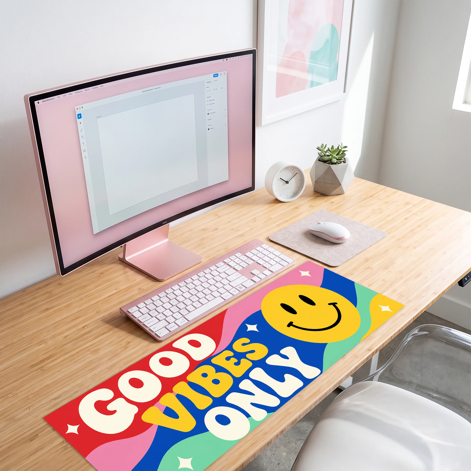 Good Vibes Only Smiley Desenli Klavye Önü Dekor