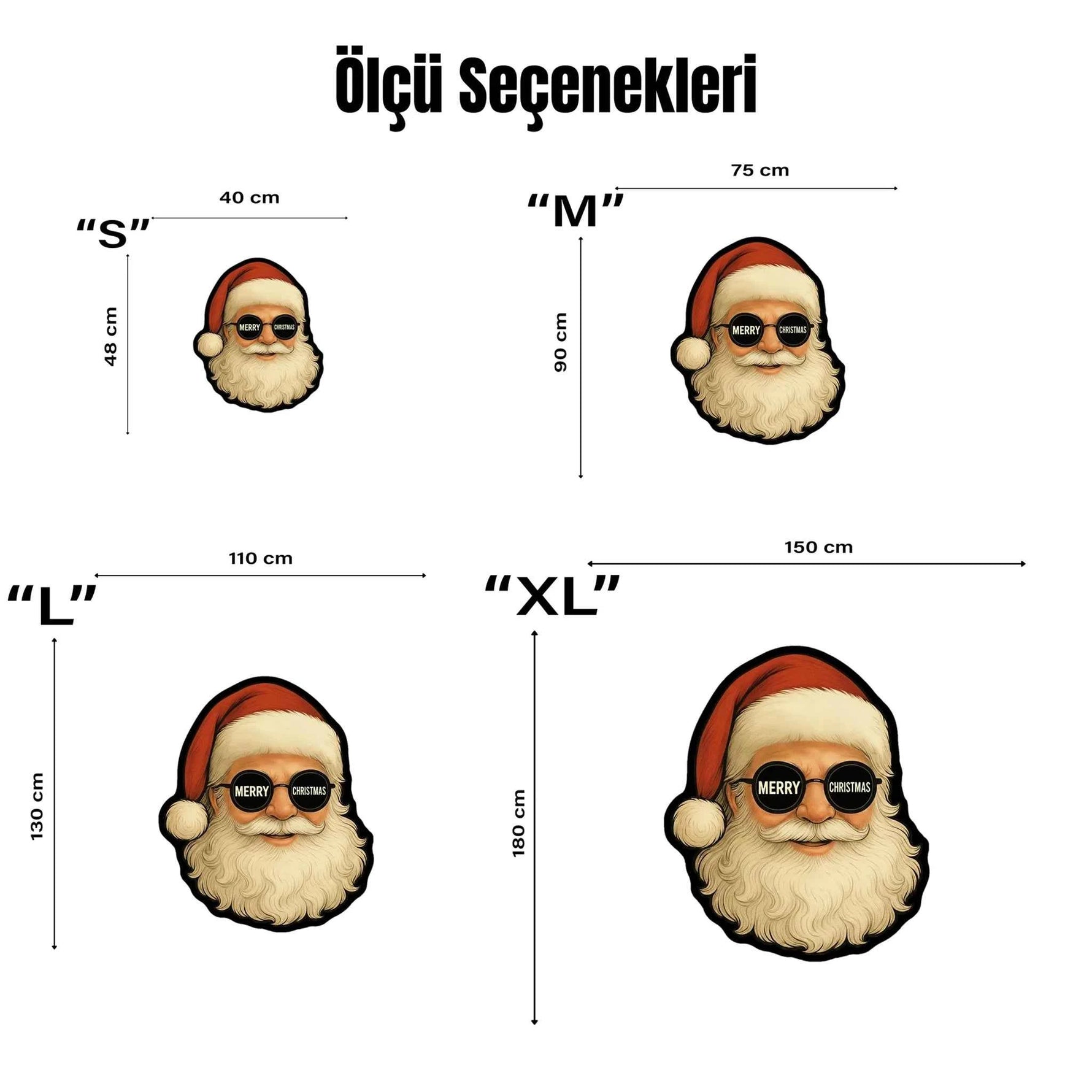 Gözlüklü ve "Merry Christmas" Yazılı Karizmatik Noel Baba Figürlü Halı