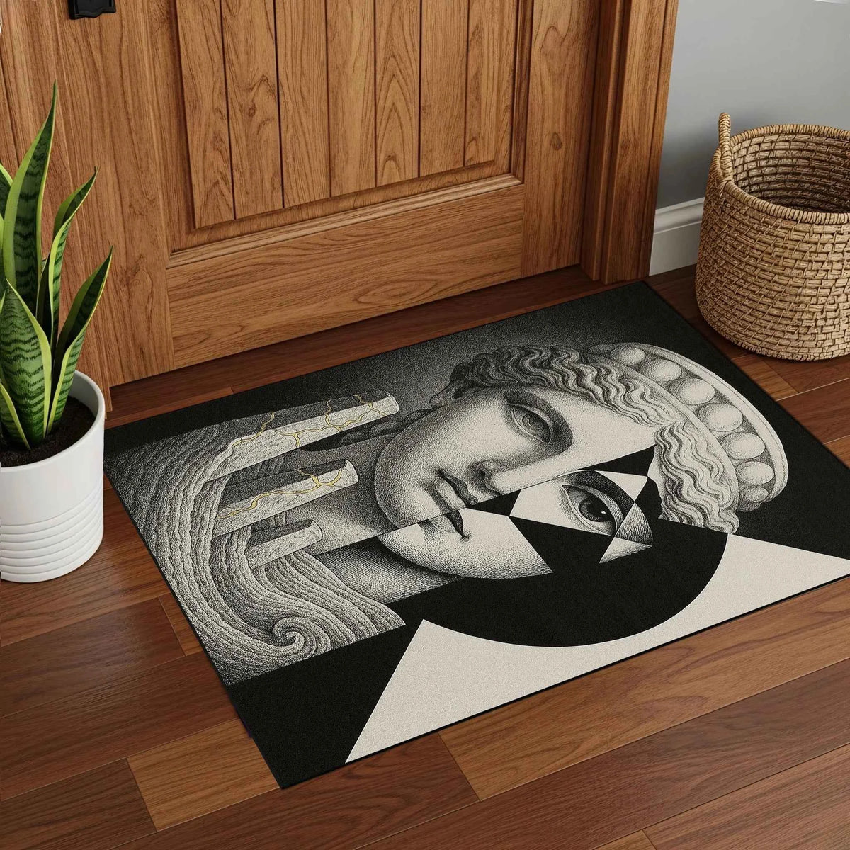 Antik Büst ve Geometrik Desenli Sanatsal Modern Halı