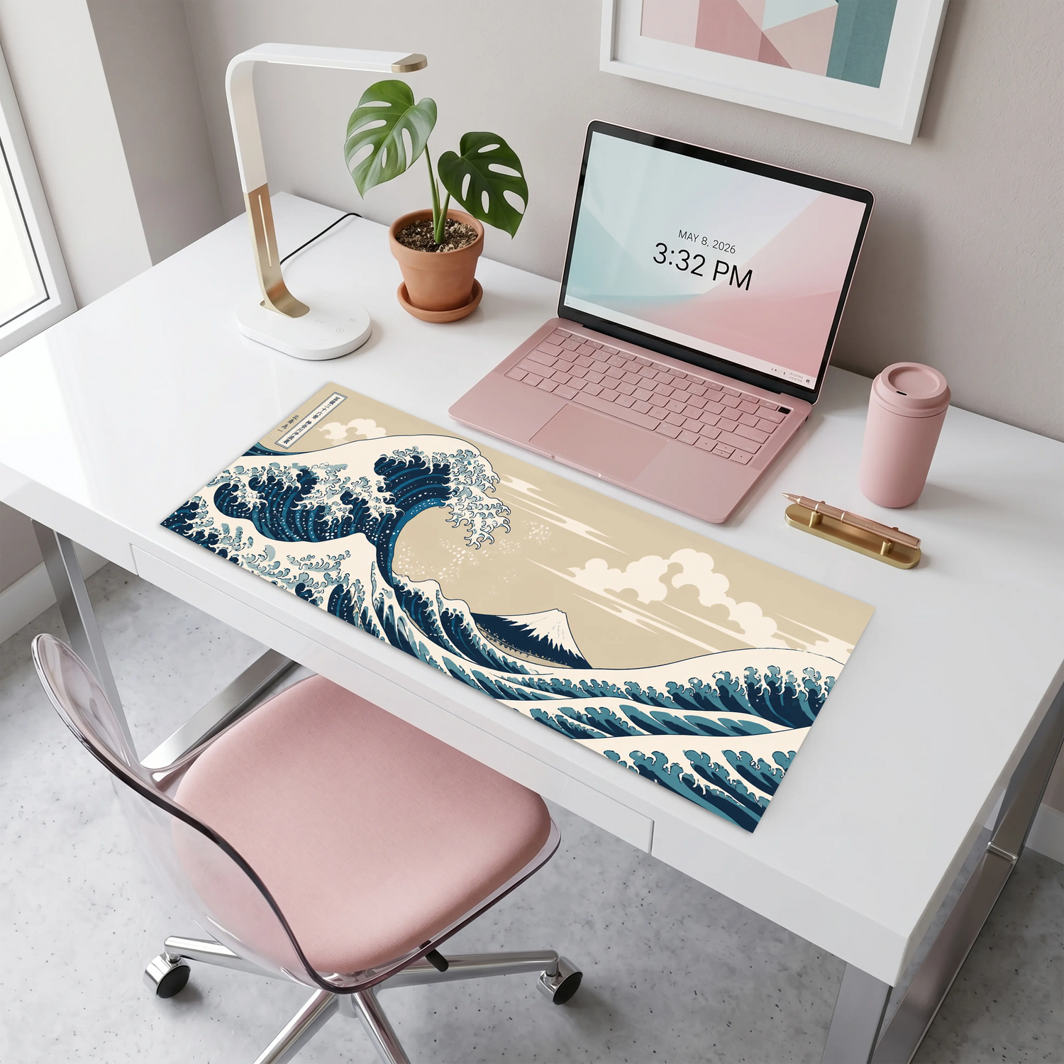 Hokusai Büyük Dalga Japon Sanatı Desenli Klavye Önü Dekor