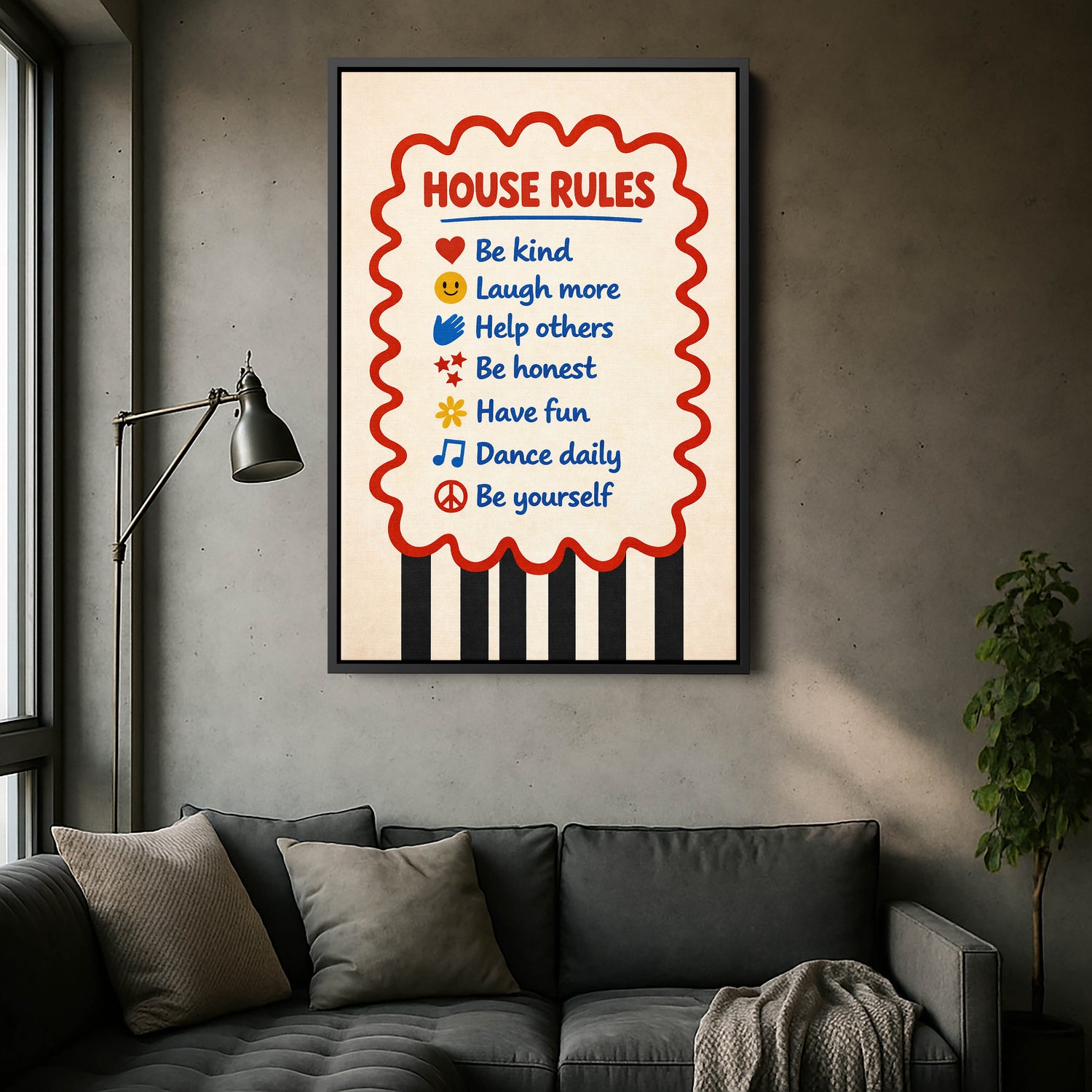 Ev Kuralları Kanvas Tablo - House Rules Groovy Tipografi Kanvas Tablo