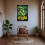 Uçuşan banknotlar ve graffiti tipografiyle oluşturulan bu çerçevesiz “Hustle” temalı kanvas tablo, başarı, azim ve sokak kültürünü yansıtan enerjik bir sanat kompozisyonu sunar. Koyu arka plan üzerindeki parlak yeşil ve sarı tonlar, yüksek çözünürlüklü baskı kalitesiyle derinlik ve hareket hissi kazandırır. Ofis ve genç yaşam alanlarında motivasyon sağlayan bu özgün tasarım FabricUp kalitesiyle üretilmiştir.
