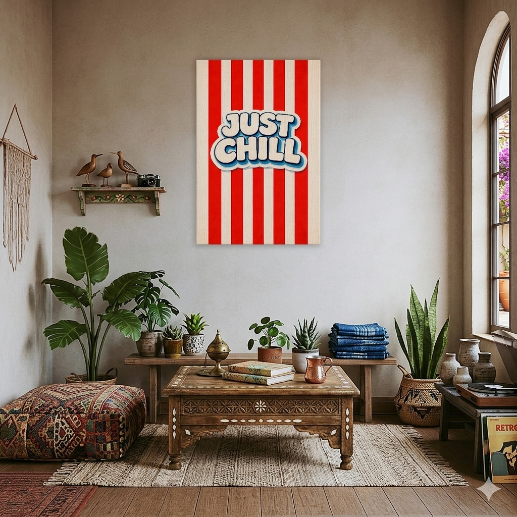 Just Chill Retro Tipografi Kanvas Tablo - Eşsiz Tasarım ile Duvarlarınıza Şıklık Katın