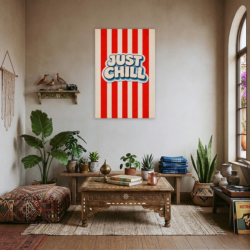 Just Chill Retro Tipografi Kanvas Tablo - Eşsiz Tasarım ile Duvarlarınıza Şıklık Katın