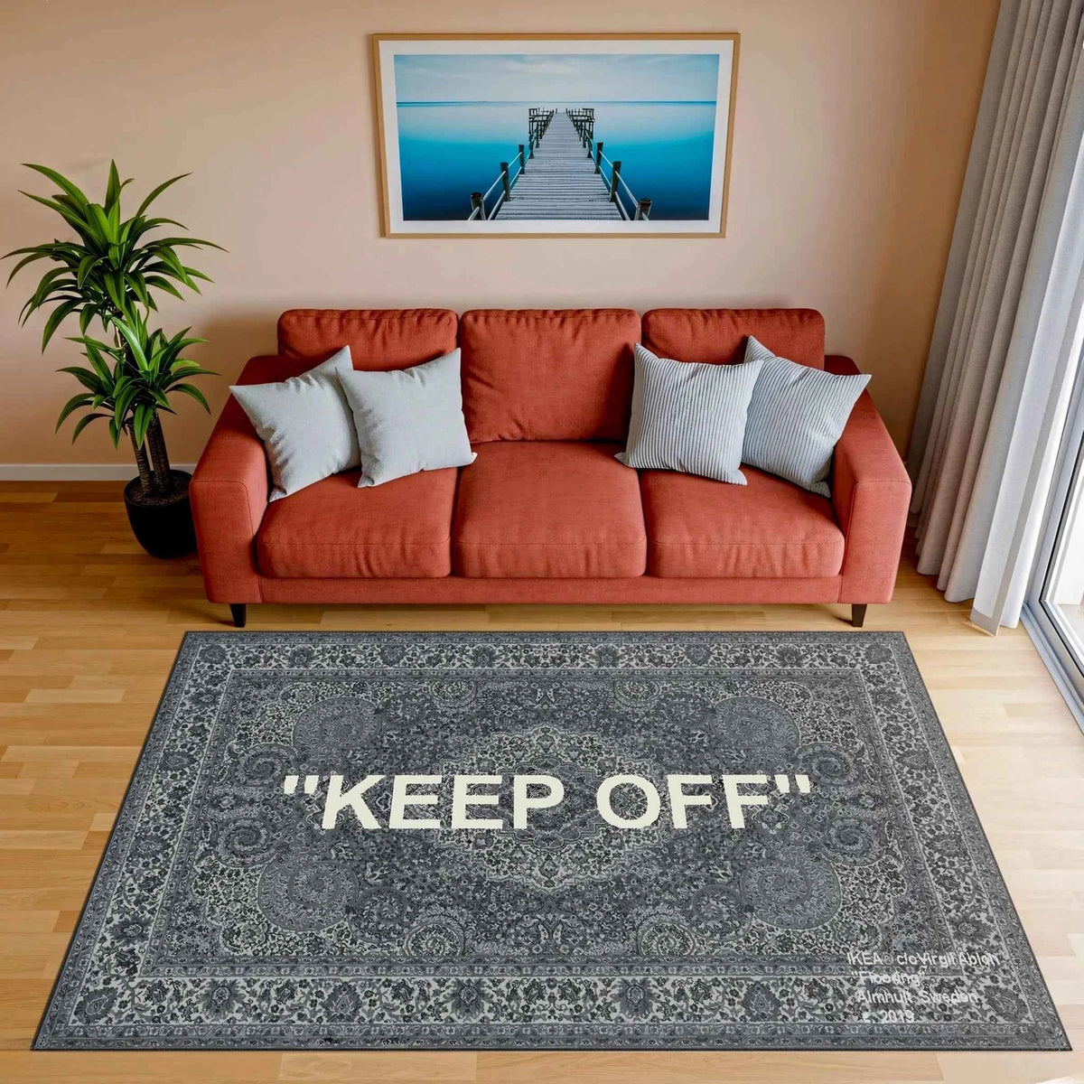 "KEEP OFF" Yazılı Siyah Gri Eskitme Halı