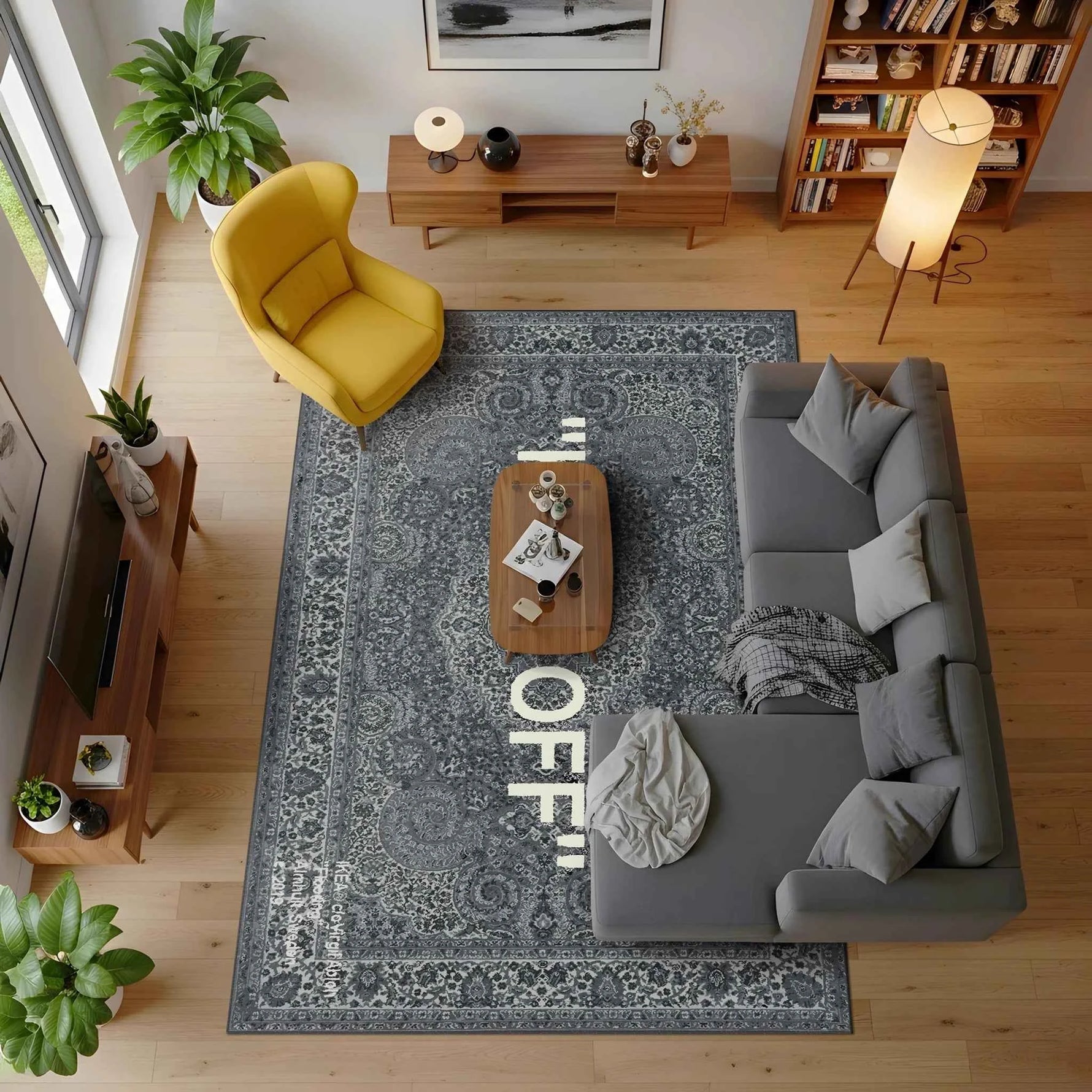 "KEEP OFF" Yazılı Siyah Gri Eskitme Halı