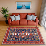 "KEEP OFF" Yazılı Retro Kırmızı Klasik Yıkanabilir Halı